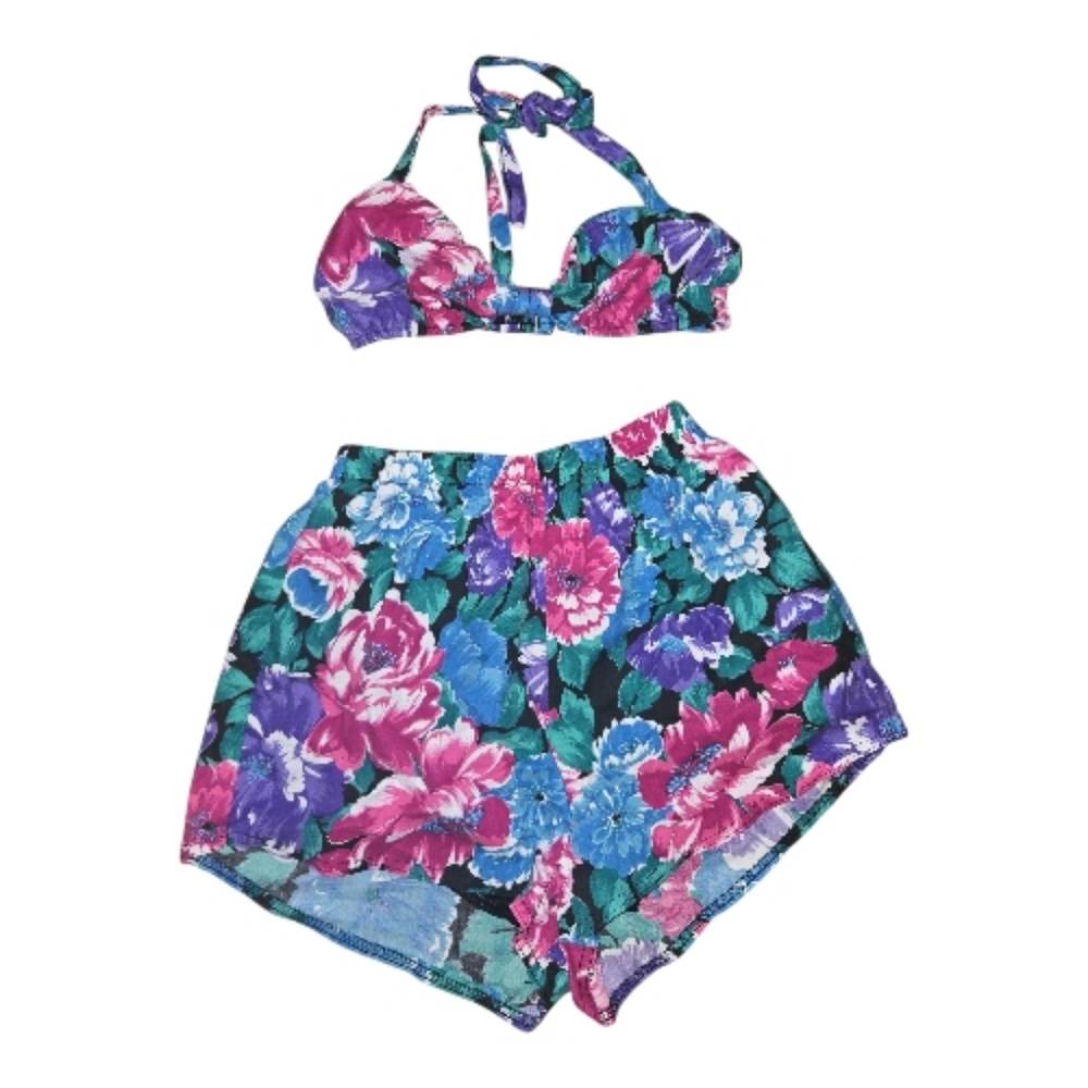 Vintage Floral Two-Piece Swim Set in Pink, Purple, Blue & Green Carriage Court